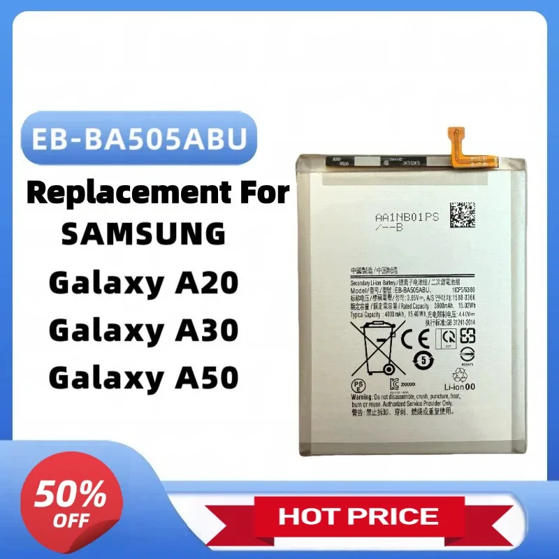 

New 4000mAh EB-BA505ABU Battery For Samsung Galaxy A50 A30 A20 Safe Rechargeable High Capacity Replacement Battery