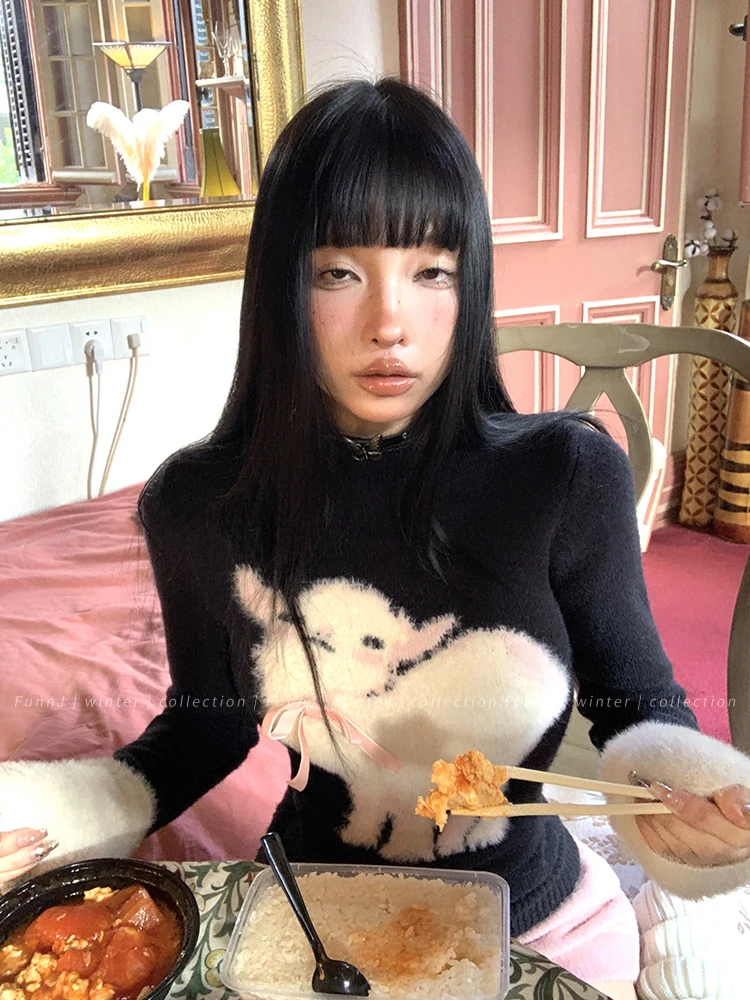 ชุดเซ็ต 2 ชิ้น สไตล์วินเทจฤดูใบไม้ร่วง สำหรับผู้หญิง ดีไซน์เย็บต่อผ้า สวยหรู สไตล์ Y2K ชุดกระโปรงถักนิตติ้ง แฟชั่นเกาหลี ดีไซน์ลำลอง พร้อมเข็มขัด ปี 2025