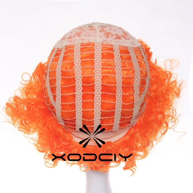 Mad Hatter Cosplay Wig Alice's Adventures in Wonderland Curly Short Orange Heat Resistant Synthetic Hair Wigs + Wig Cap