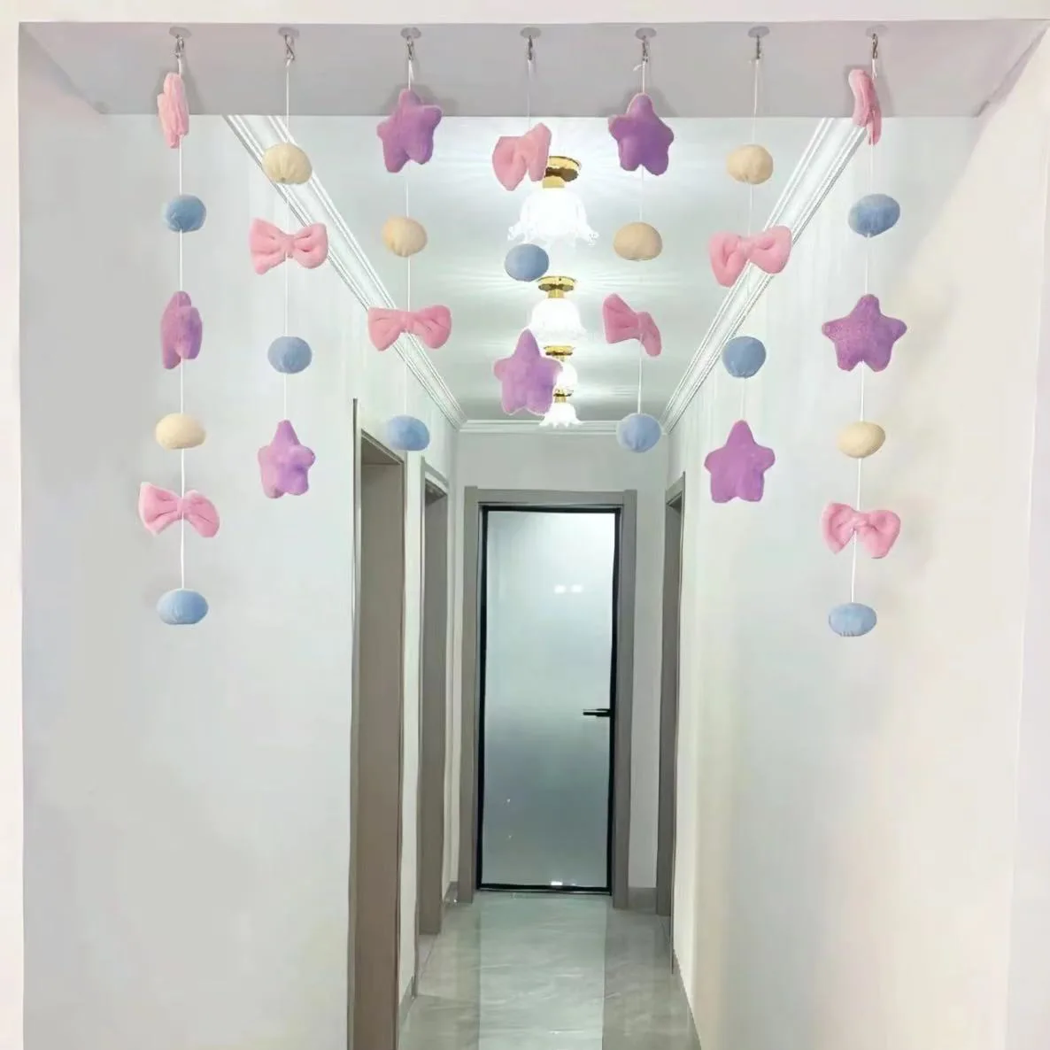 1 set of pink planet door curtain hanging decoration, cute girl heart decoration, wall decoration, no punching door curtain
