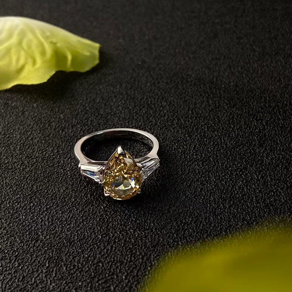 100% 925 Sterling Silver Rings For Women 9*13mm Yellow High Carbon Diamond Sparkling Engagement Wedding Party Fine Jewelry Gifts