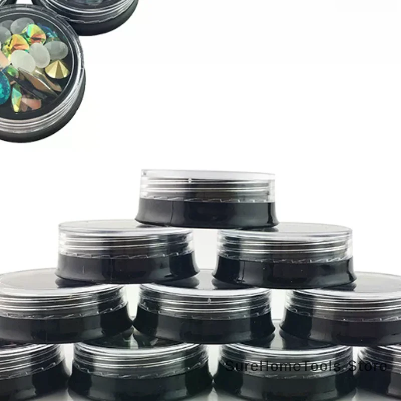 10 個黒詰め替え可能なネイルアート収納缶空のフラットボトルグリッターパウダーラインストーンバーム缶マニキュアオーガナイザー