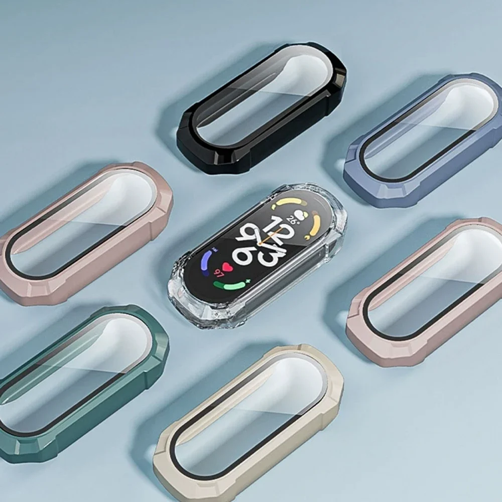 Funda rígida de PC + cristal para Xiaomi Mi Band 10 9 8, Protector de pantalla, funda protectora de parachoques para Mi Band 8 9 10, película de accesorios