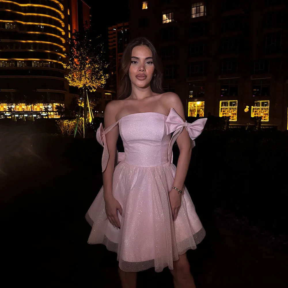 

Galarity Glitter Cocktail Dress Strapless Short Prom Dress 2025 Bow Off Shoulder Birthday Party Gown Homecoming Dress Customized