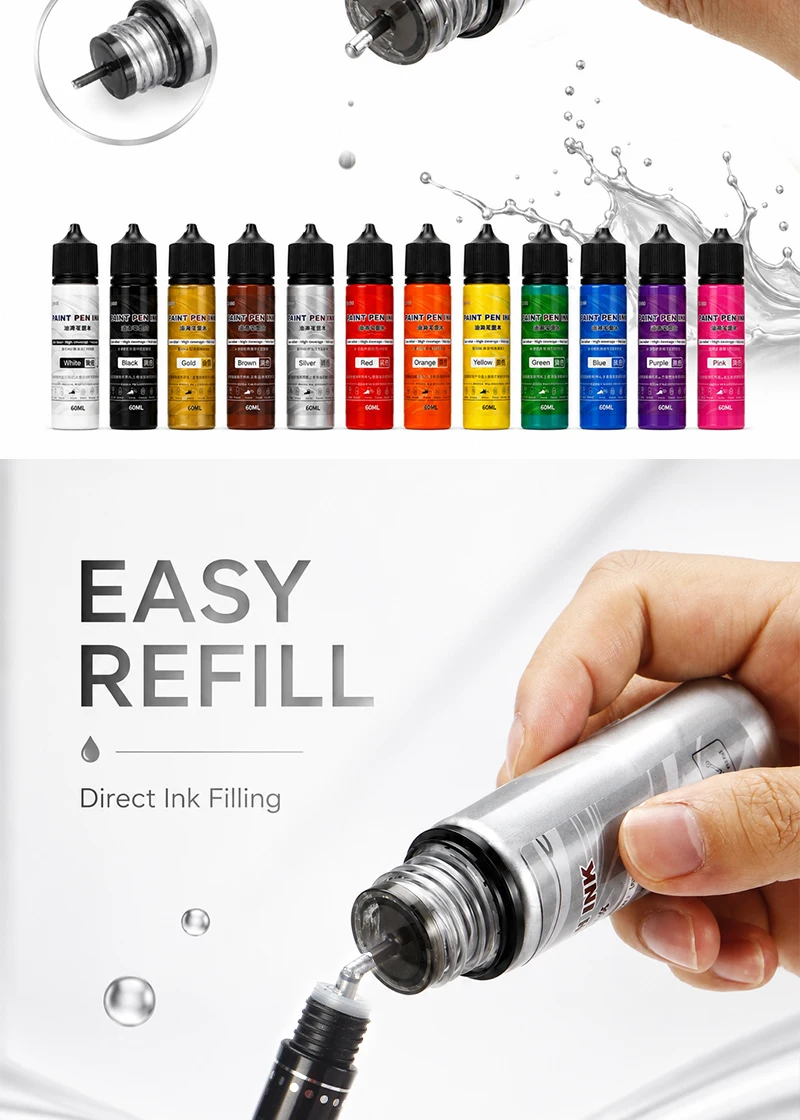 60ml Farbstift-Tintennachfüllung Hochdeckende Lebendige Farben Permanentmarker-Tinte für Glas, Kunststoff, Stein, Keramik, Stoff, DIY-Graffiti-Kunst – Detail 3