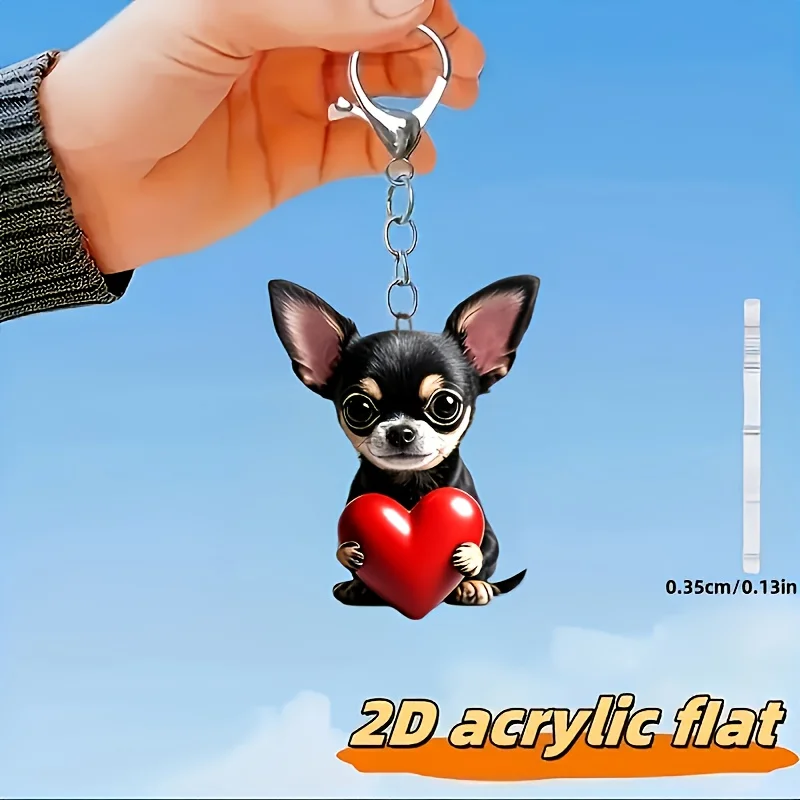 12/5 Piece Set of 2D Flat Chihuahua Dog Keychains Holding Red Heart-Shaped Keychains, Innovative Acrylic Design Keychain Decoration, Durable and Lightweight, Suitable for Car Keychains, Phone Charms, Backpacks, and Wallet Keychain Decorations, 2D Flat, Halloween, Christmas Gifts