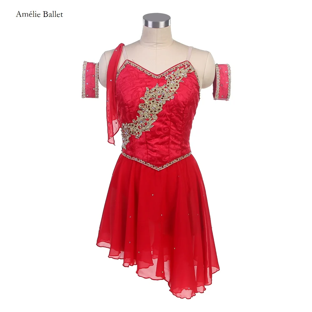 

B23051 Customized Professional Romantic Ballet Tutu Red Diana and Acteon Variation Ballet Dance Costume Red Dress with Gold Trim