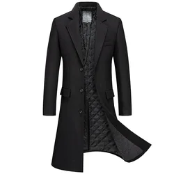 New Autumn Winter Long Wool Blends Men Fashion Woolen Coats Men Business Casual Solid Turn Down Collar Thick Wool Trench Jacket