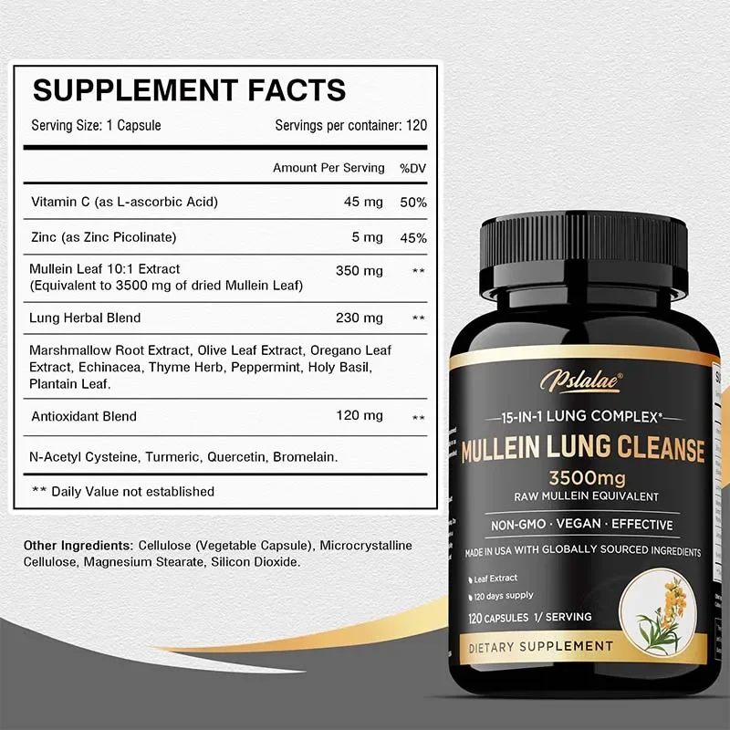 Mullein Lung Cleansing - Smoker's Respiratory Supplement, Vegetarian Capsules - Lung Clearing, Lung Health, Immunity