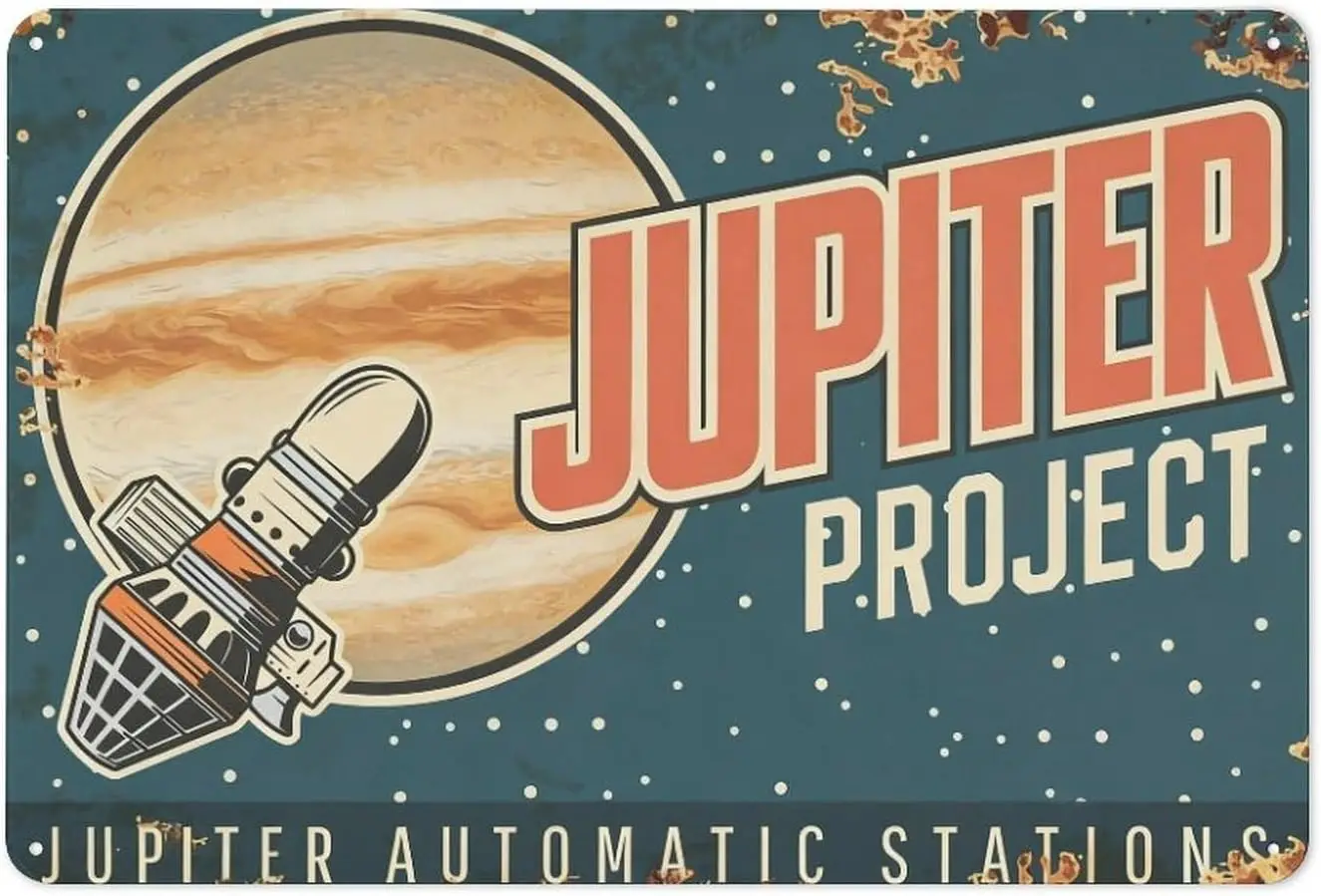 Jupiter Project Retro-Futurism Metal Tin Sign   – Wall Decor, Vintage Sci-Fi Wall Art, Space Exploration Plaque for Home, Office