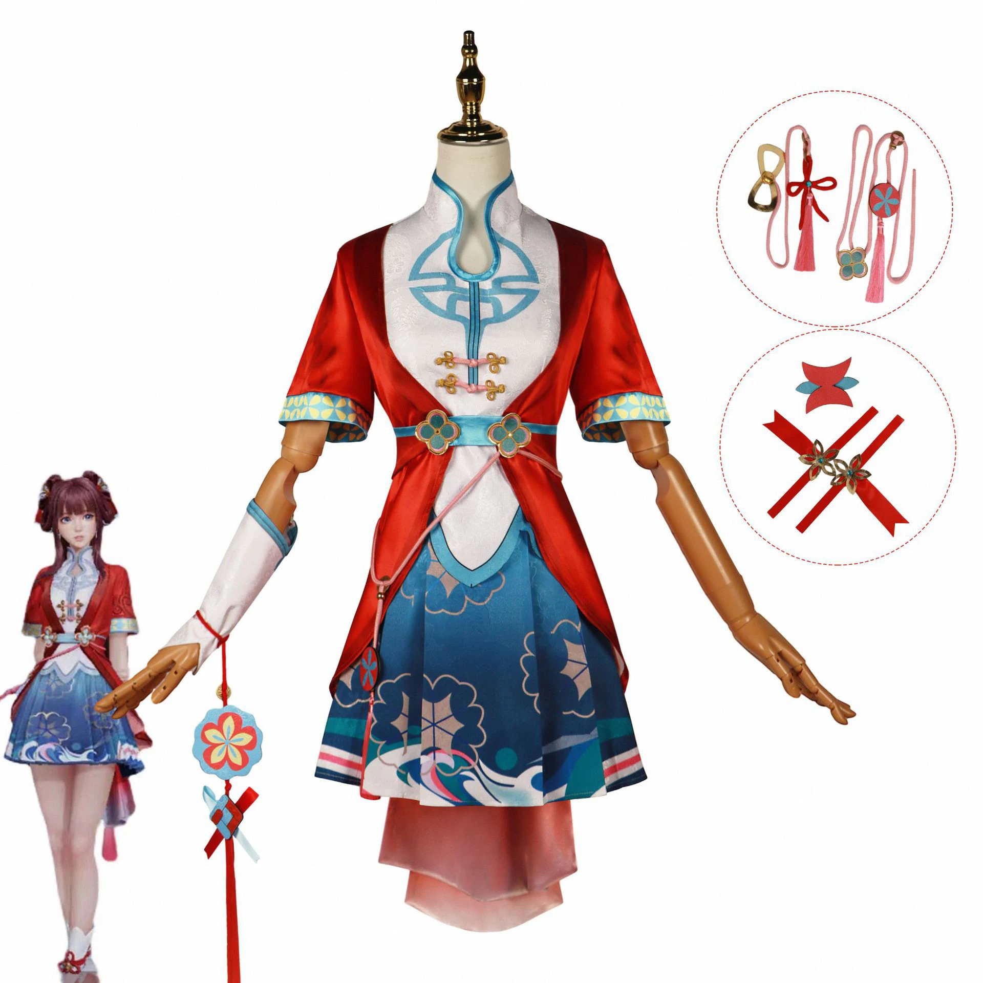 XiShi Cosplay Anime Game Honor of Kings New Skin Chinese Style Red Cheongsam Cos Costume Full Set