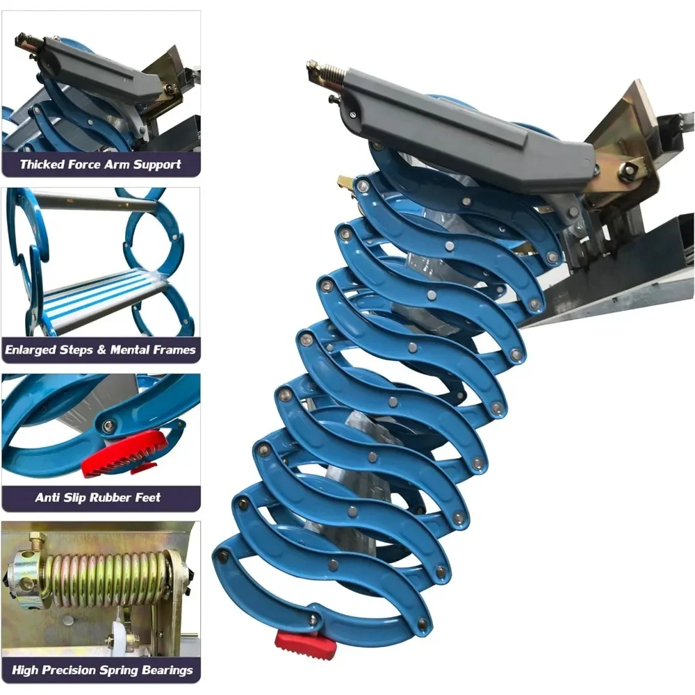 Attic Ladder Loft Stairs 12 Loft Steps Ladder Folding Staircase Foldable Attic Stairs Pull Down with Aluminum Alloy