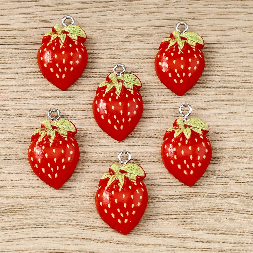 Tusember 10 Stück niedliche Frucht-Cartoon-Erdbeer-Charms für handgefertigte Ohrringe, Armbänder, Halsketten, Schmuckherstellung, Zubehör – Detail 3