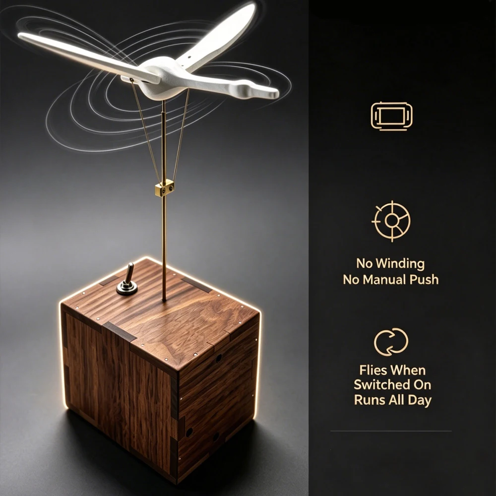 Natural Walnut & Beech Wood 3D Kinetic Manta Ray Model, Moving Wooden Sculpture, Home Office Desktop Decor, Collector for Adults