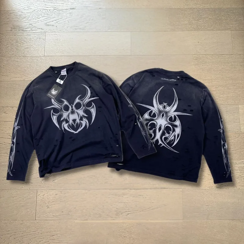 2026 Hip Hop Graffiti Long Sleeve Tee High Quality Loose Casual Women's Men's T-shirt Y2k Streetwear