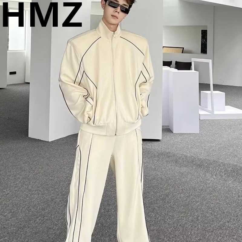 HMZ New Trend Men Sport Sets Casuals Sweat Suit Solid Color Sweatshirt Fashion Male Leisure Suit Hip Hop Oversized Casual Suits