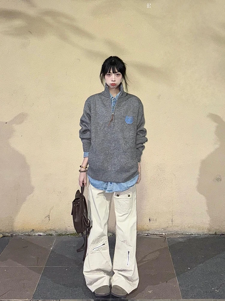 Jean couleur kaki pour femmes, taille haute, jambes larges, coupe droite, nouveau pantalon longueur au sol, printemps automne