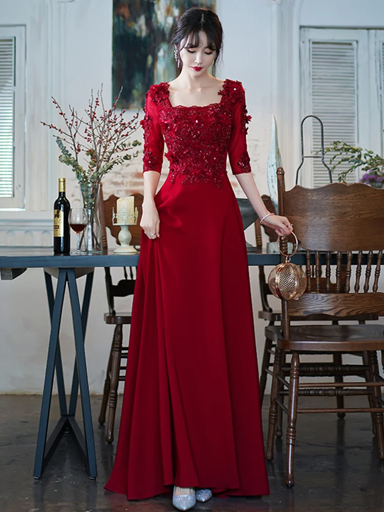 

Ele plus Size Wedding Dr for Women Autumn Winter Belly Covering Red Wine Color Bridal Gown Slimming Materni Dr