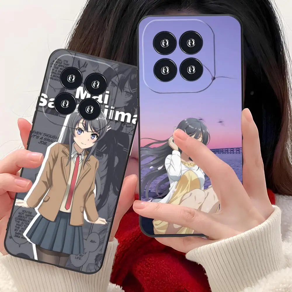 Anime mai sakurajima caso de telefone celular para xiaomi 15 14 13 12 mi 11 t ultra lite pro s x 5g cor capa protetora bonita luxo