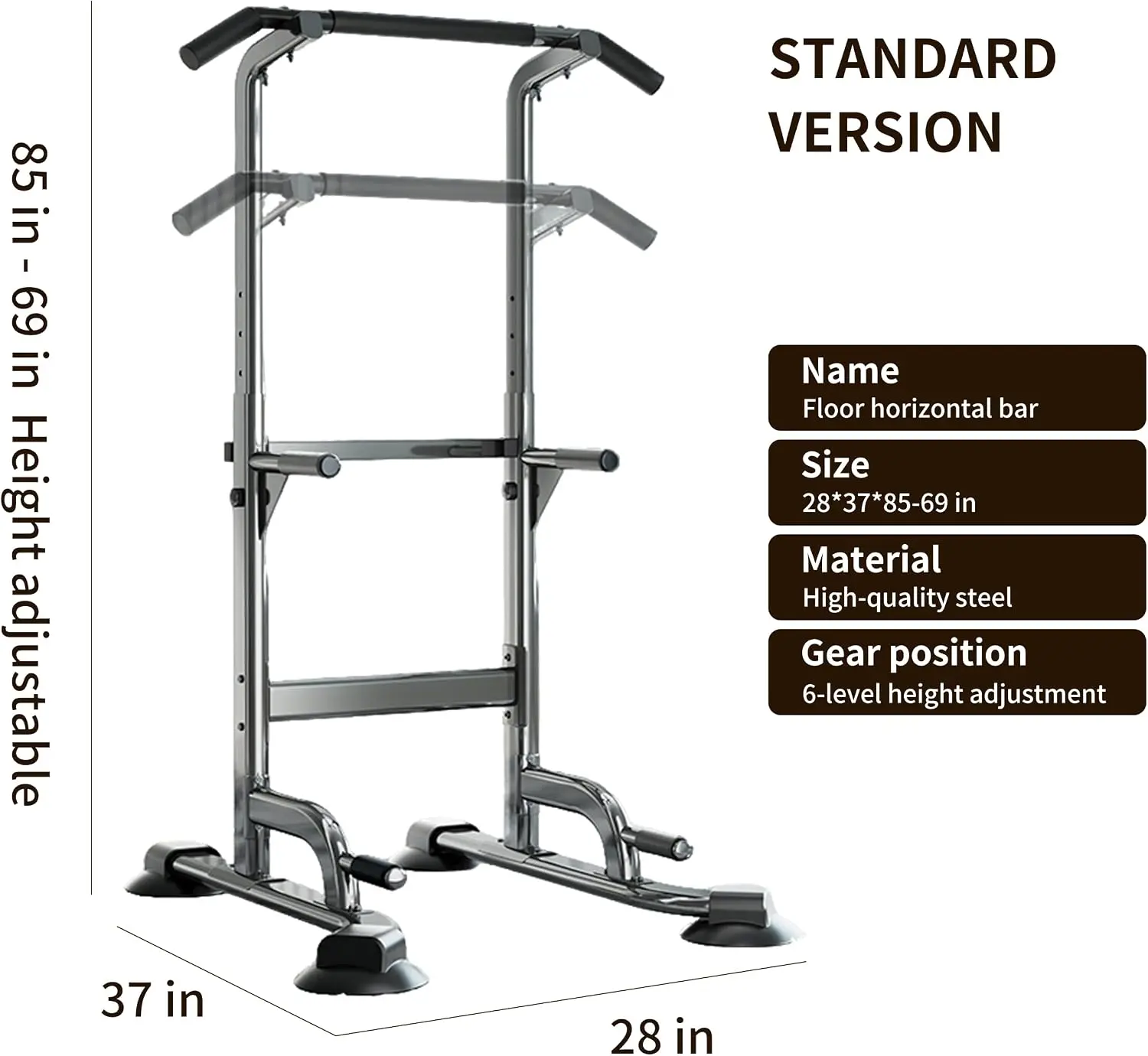 Home Pull-Up Bar with Backrest, Adjustable Height 6 Levels (69-94.5 in), 352 lb Weight Capacity, Carbon Steel Frame for Stability, Strength Training for Back, Abs, and Chest