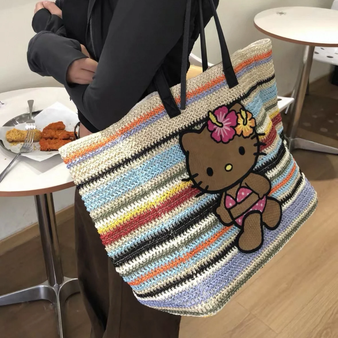 

Sanrio Hello Kitty Summer Beach Bag Large Capacity Woven KT Color Women's Fashionable Cartoon Bag Cute Birthday Gift