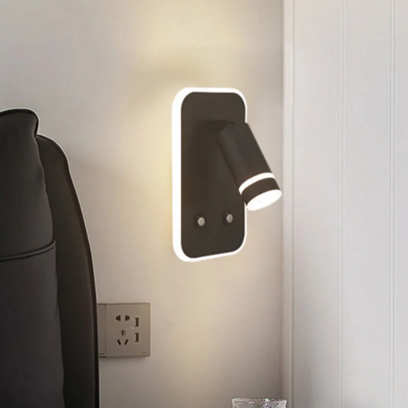 LED Wall Reading Light With USB Port & AC Outlet Adjustable Spotlight Bedside Lamp For Bedroom Hotel Headboard Night Light Black