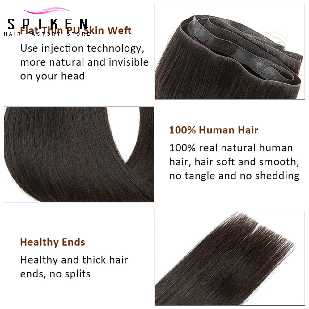 Extensions de Cheveux Humains Injectés, Peau Invisible Super Fine, Trame PU, Sans Couture, 12 à 24 Pouces, Trame Longue Naturelle, Sans Bande, 80 à 100g