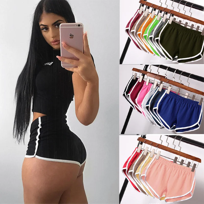 

Casual Mid Waist shorts for women with elastic straps casual pants candy colored sexy mid rise slim fitting shorts Trousers