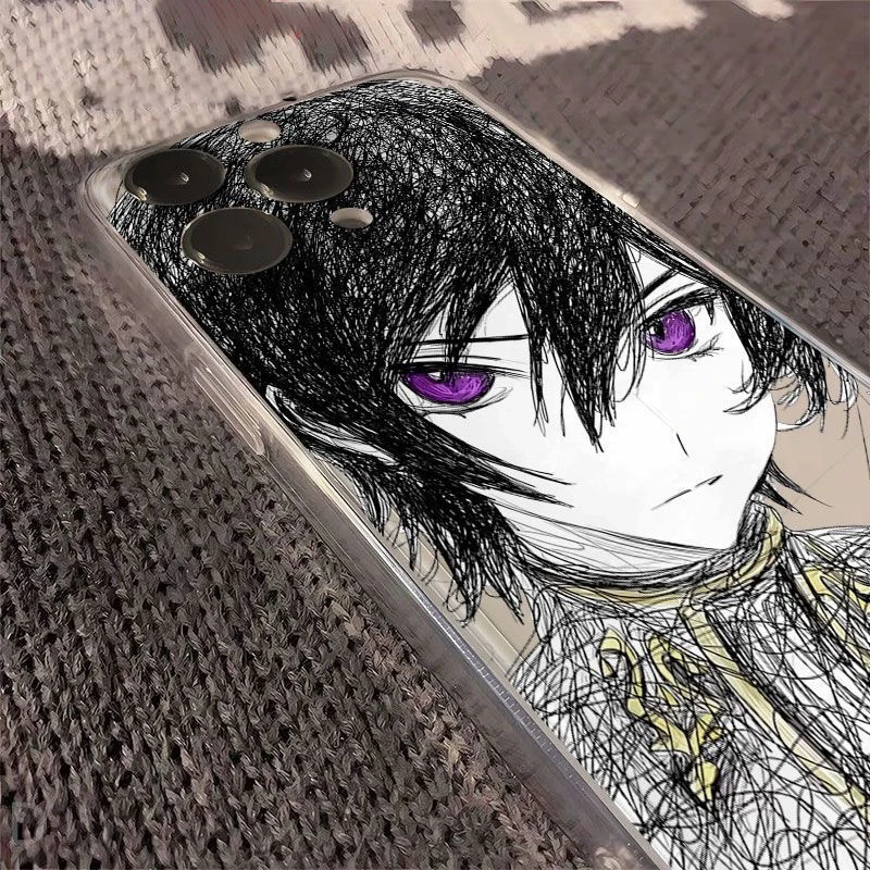 Funda suave transparente de lujo con diseño de Code Geass para iPhone 17 17Air 16 15 13 12 11 14 Pro Max XS XR 7 8 16 Plus 5