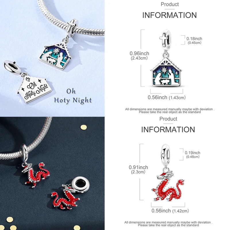 925 Sterling Silber Charm-Perlen Katze Mond Pfote Schmetterling Kreuz Sternennacht Krippenmotiv DIY Armband Halskette Geschenk für Frauen Mädchen – Detail 11