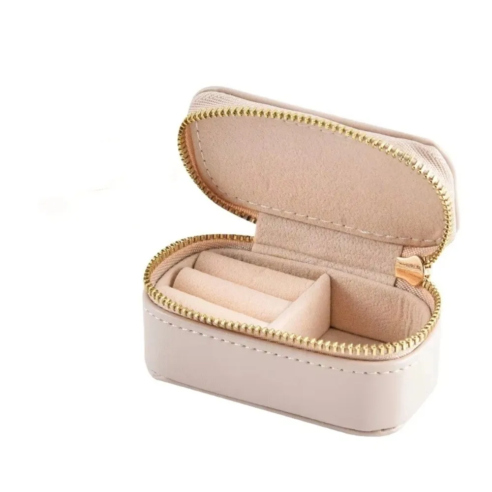

Vintage Mini Portable Jewelry Box Zipper Square Necklace Ring Case PU Leather Jewelry Display Case Earring Organizer Women