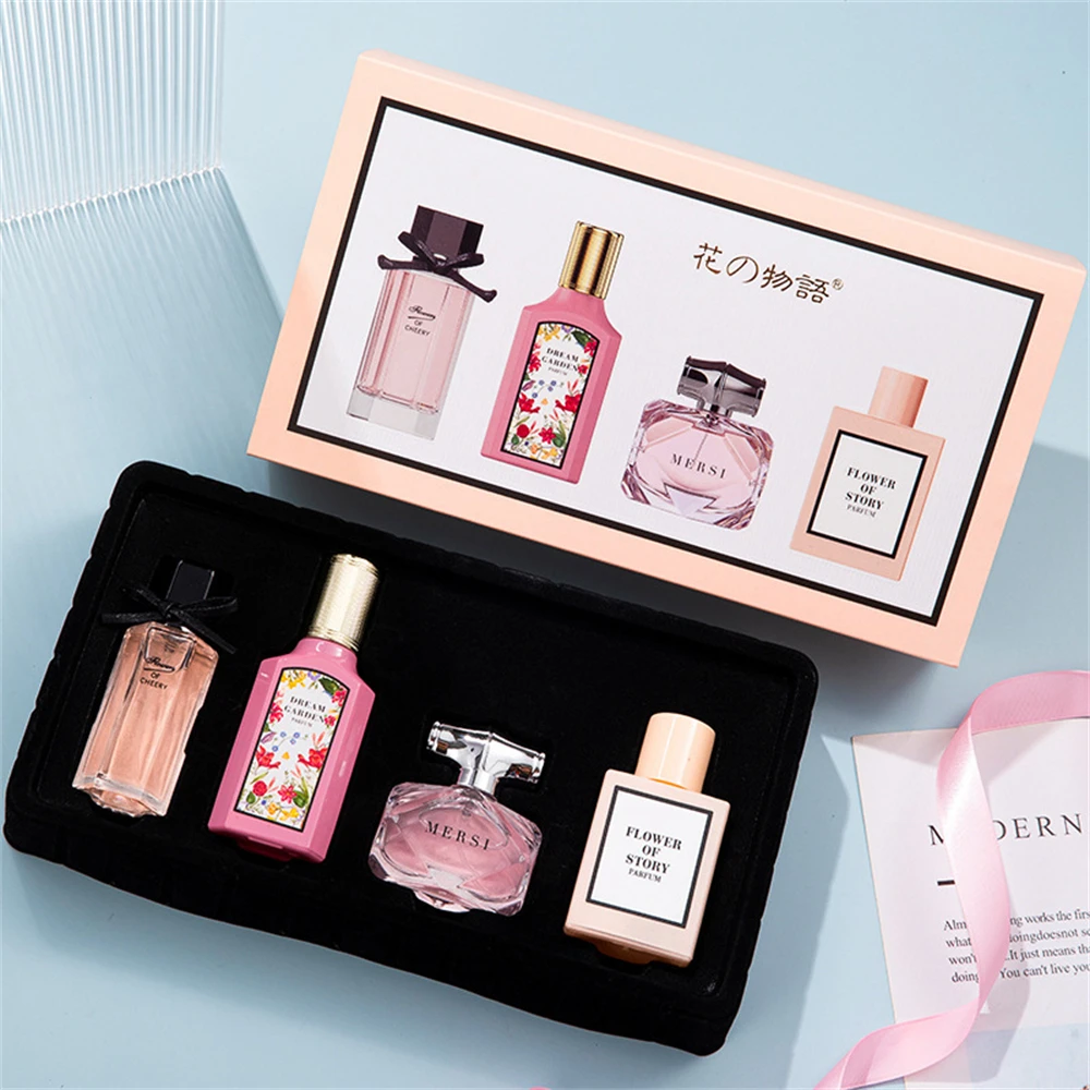 Marke Parfüm Frauen Geschenk box vierteiliges Set Pflanze Blumen duft Pheromon dauerhaften Duft strahlt weiblichen Charme духи женские