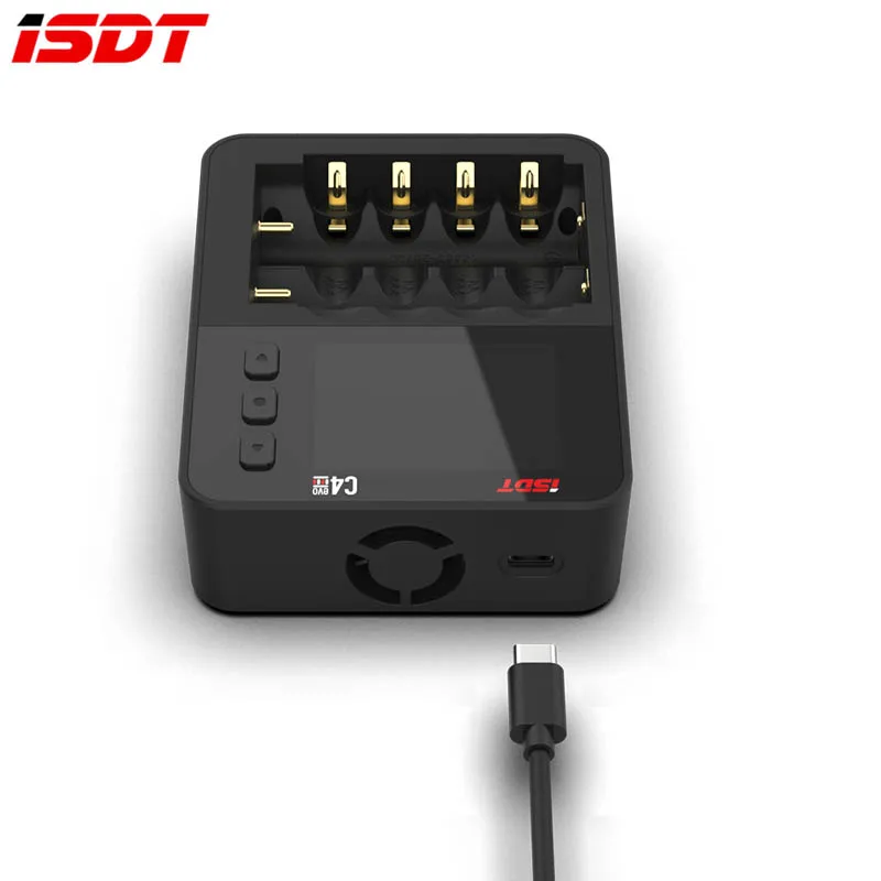 ISDT C4 EVO Smart Battery Charger Type-C QC3.0 Output for AA AAA Li-ion Battery IPS Display Screen and Fire Prevention