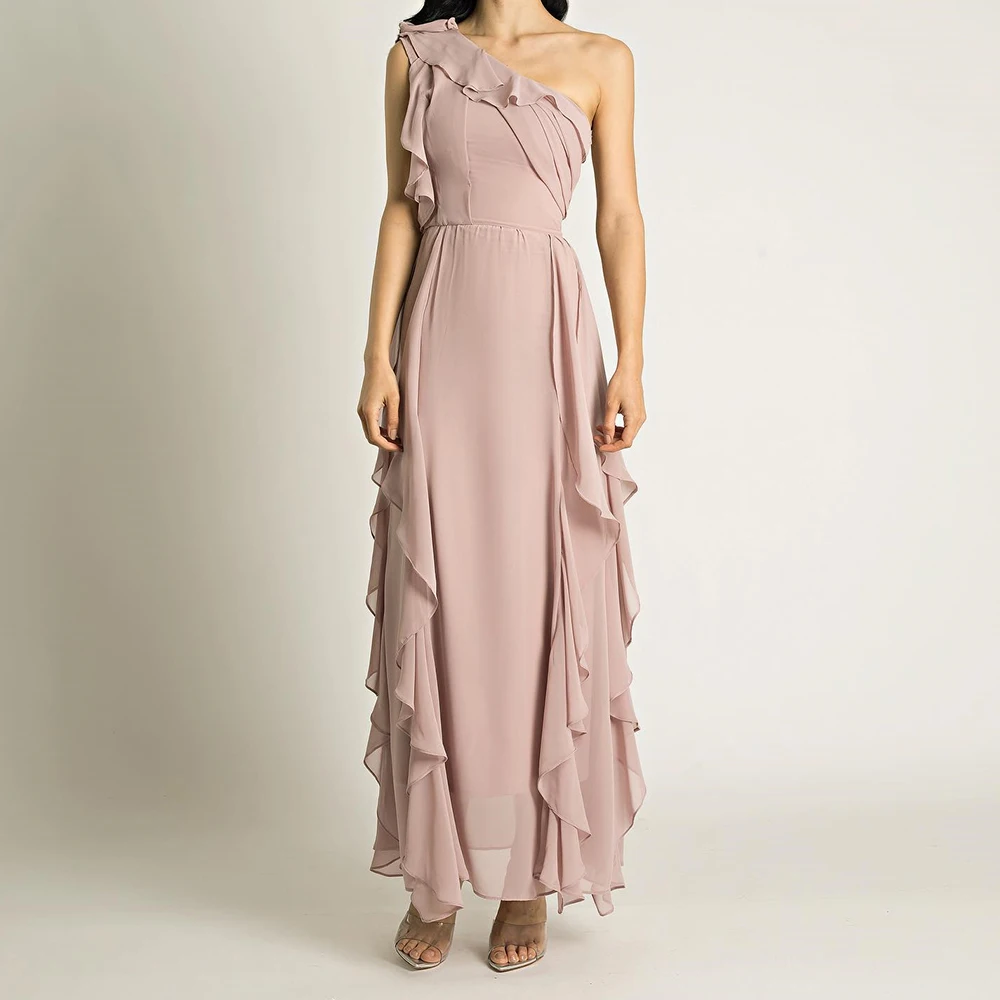 

Formal One Shoulder Chiffon Evening Dresses Temperament A-Line Ankle Length Sleeveless Custom Made فساتين سهره نسائيه فخمة