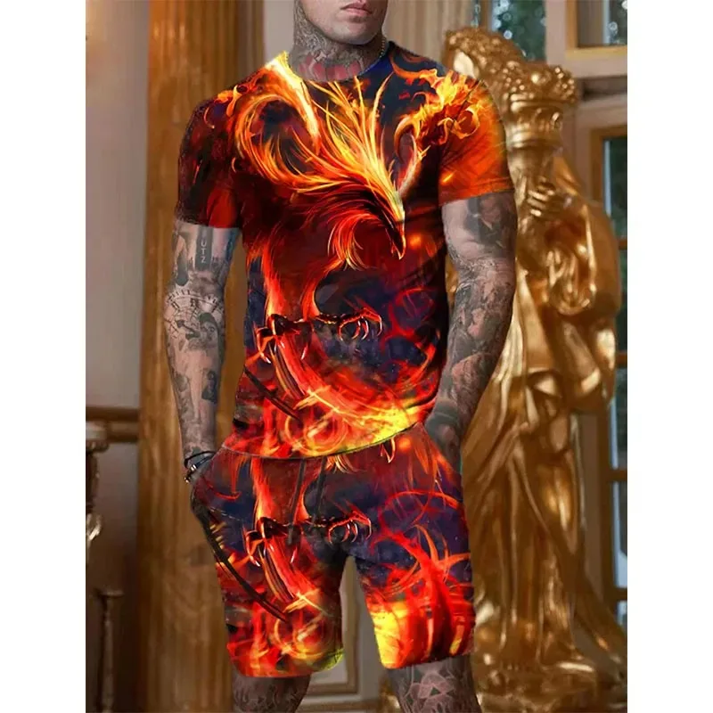 2025 Fun 3D Optical Stripe Printed Men's Summer Casual Round Neck Short-sleeved Shirt and Shorts Street Hip-hop Style Set