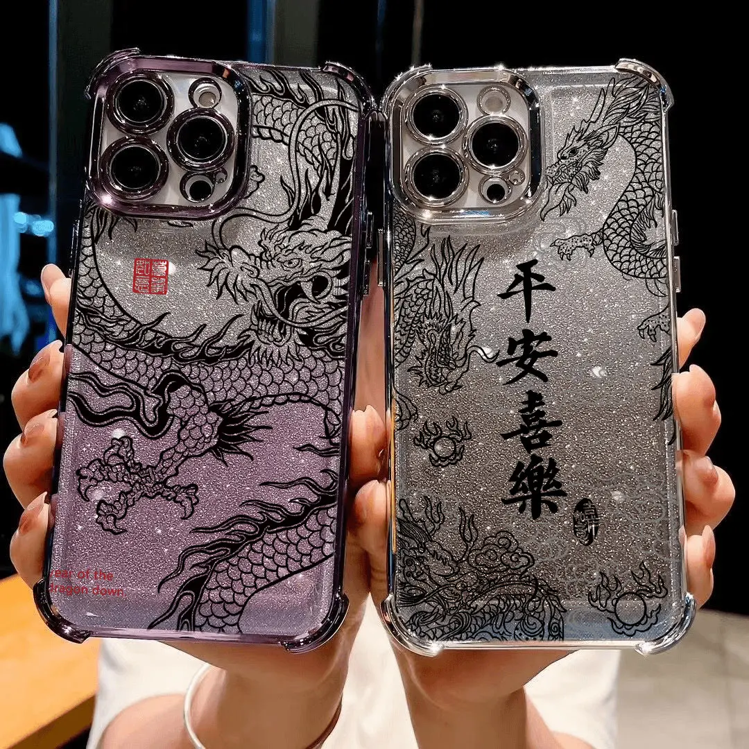 Cute Chinese Dragon Plating Case For Infinix Hot 40i 30 30i 10s 9 Play Smart 8 7 5 Note 40 Spark Go Glitter Anti Fall Cover