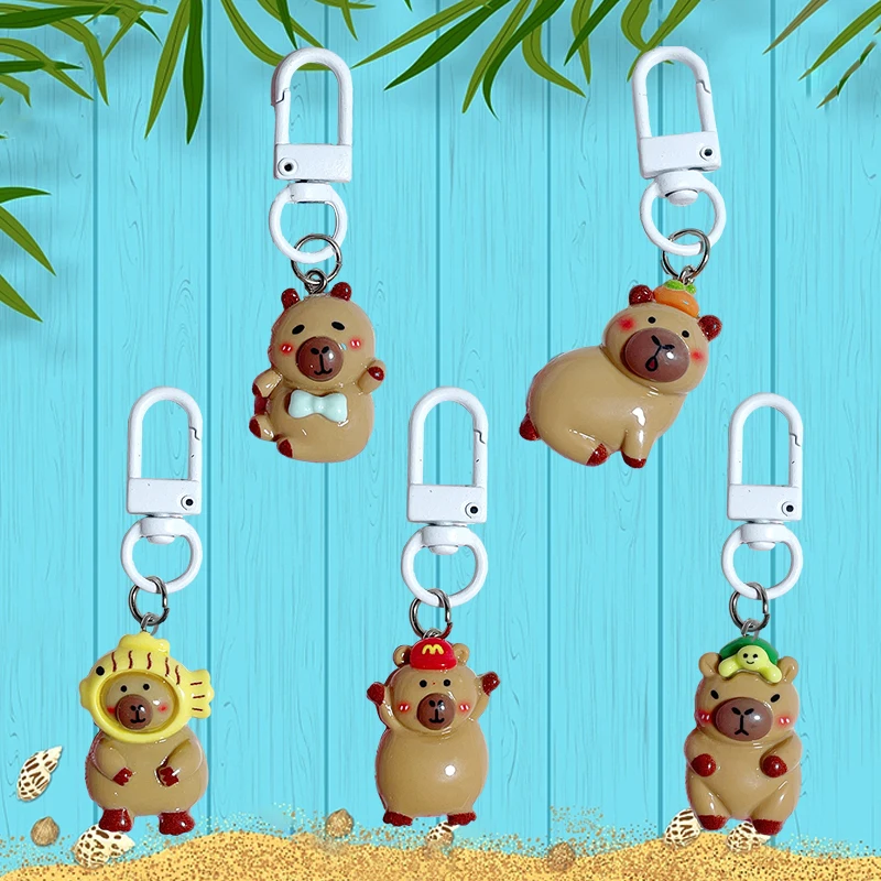 Cute Capybara Key Chain Cartoon Guinea Pig Doll Pendant Car Key Ring Backpack Charms Decor Bag Accessories