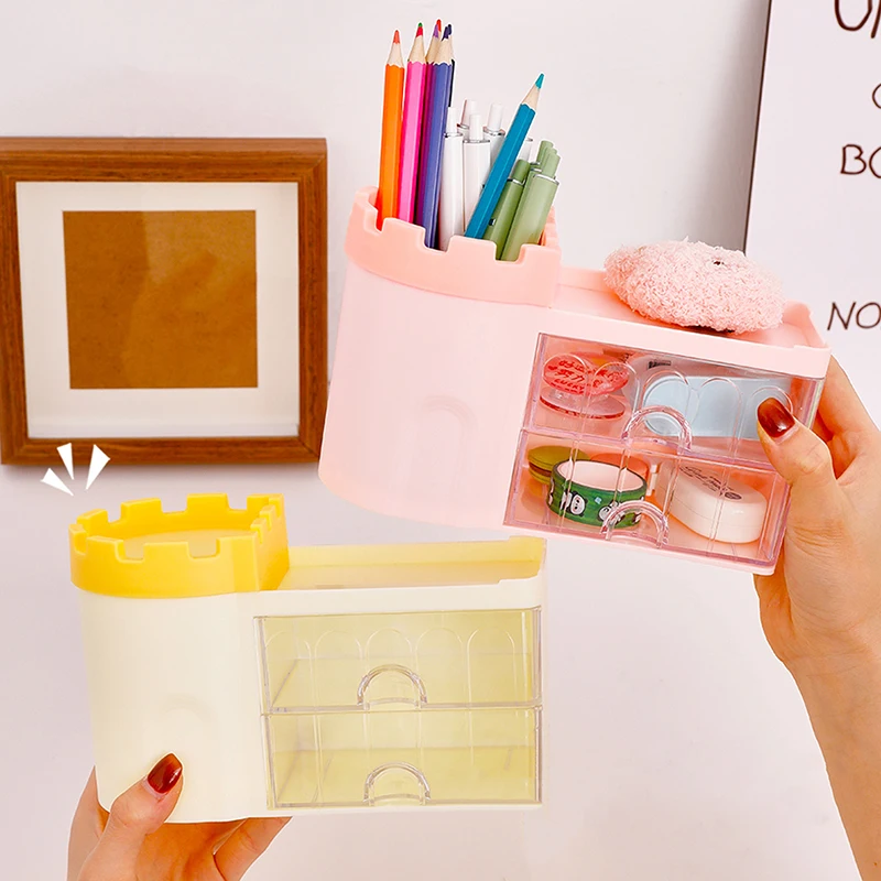 多用途文具化粧品収納ボックスデスクトップオーガナイザーペンホルダー引き出しタイプ複数のコンパートメント防塵棚