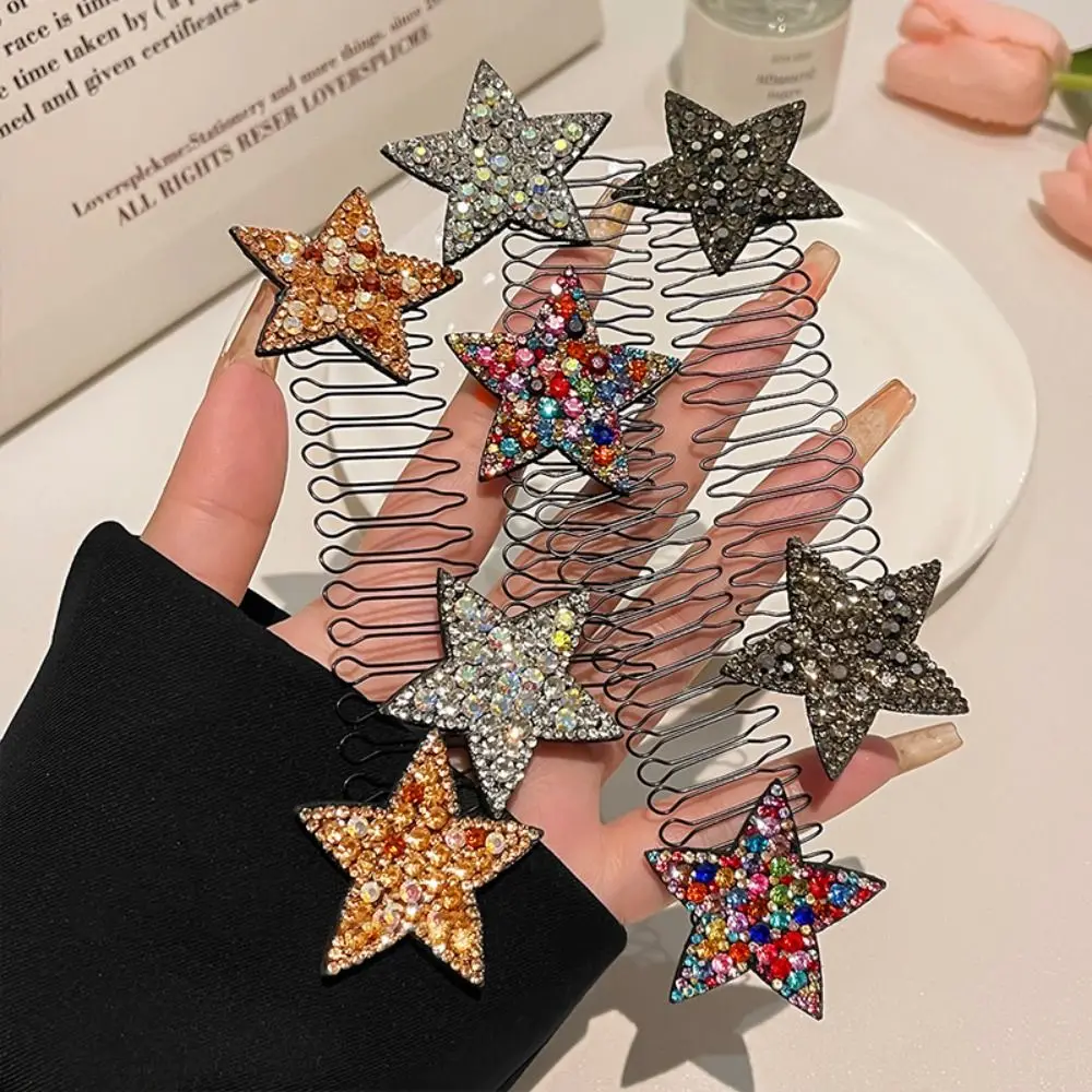 Bonito strass u forma estilo de cabelo pente borboleta arco pentes fixos headwear estrela invisível extra suporte de cabelo senhora