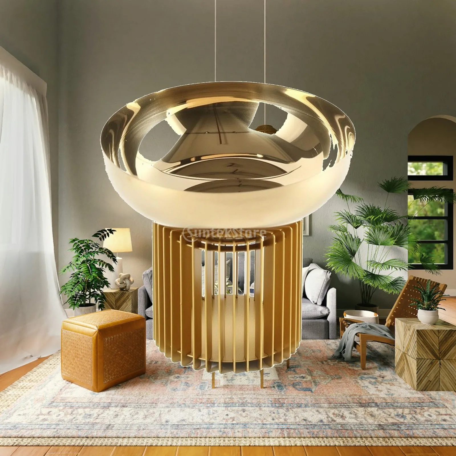 Metal Industrial Tray Pedestal Bowl for Fruit and Decor Gold Finish Sturdy Tabletop Centerpiece for Living Room Shelf