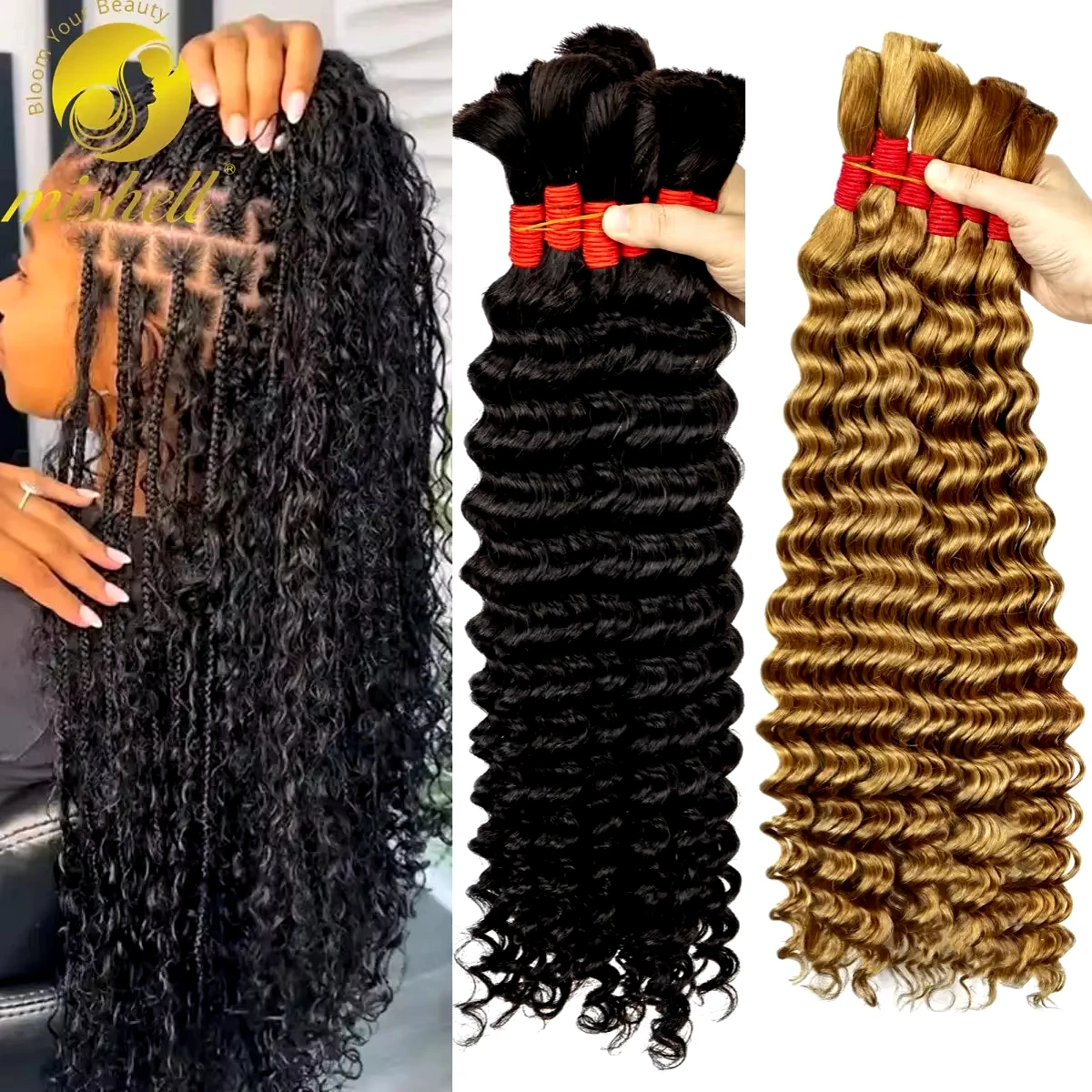 Natural Deep Wave Boho Braids Human Hair Bulk No Weft 100% Brazilian Curly Human Hair Extension Full Ends For Boho Braiding