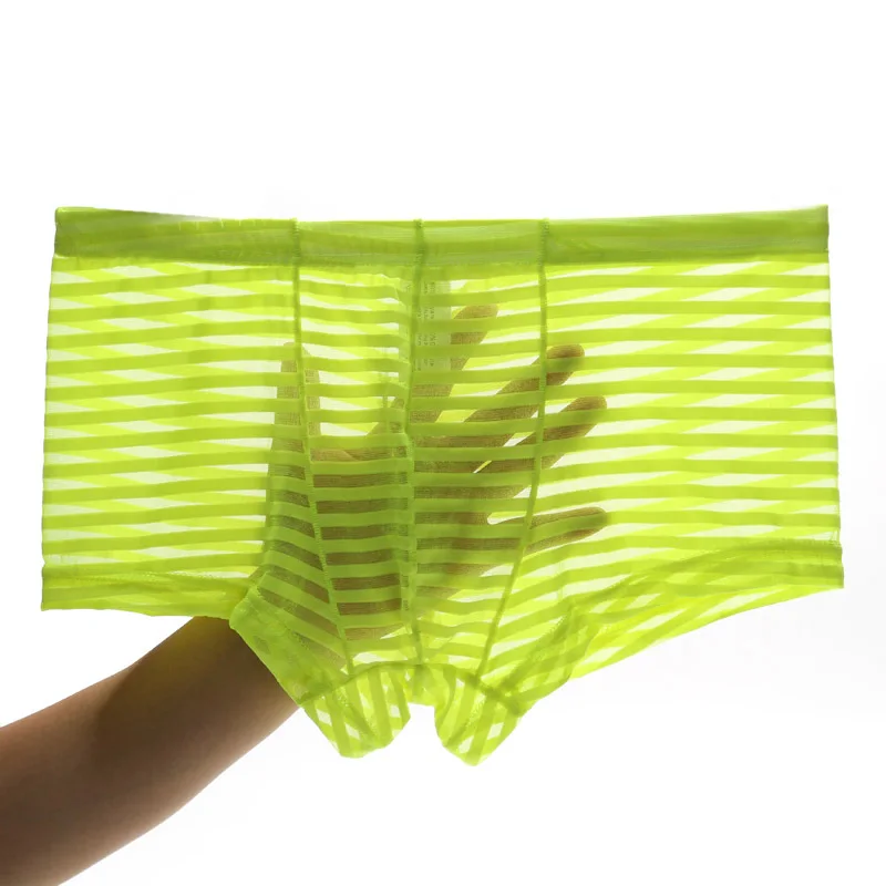 Mens Pouch Underwear Mesh Breathable Panties Ropa Interior Hombre Boxer Perspective Stripe Cuecas Masculino Juguetes Sexo Hombre