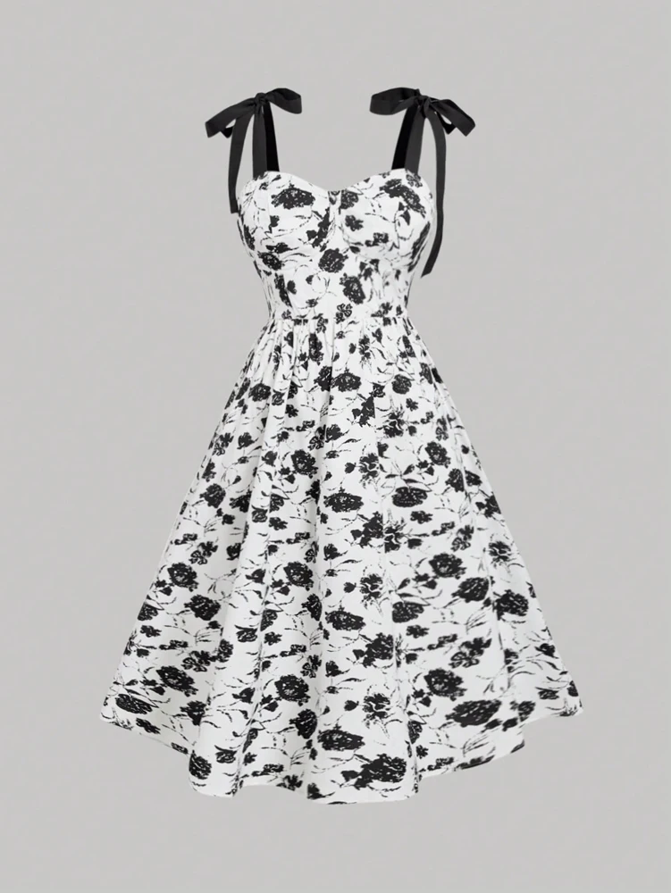 

Plus Size Women's Suspenders Square Neck Printed Pattern Elegant Dress Casual Summer Hem Loose Sheath Dresses