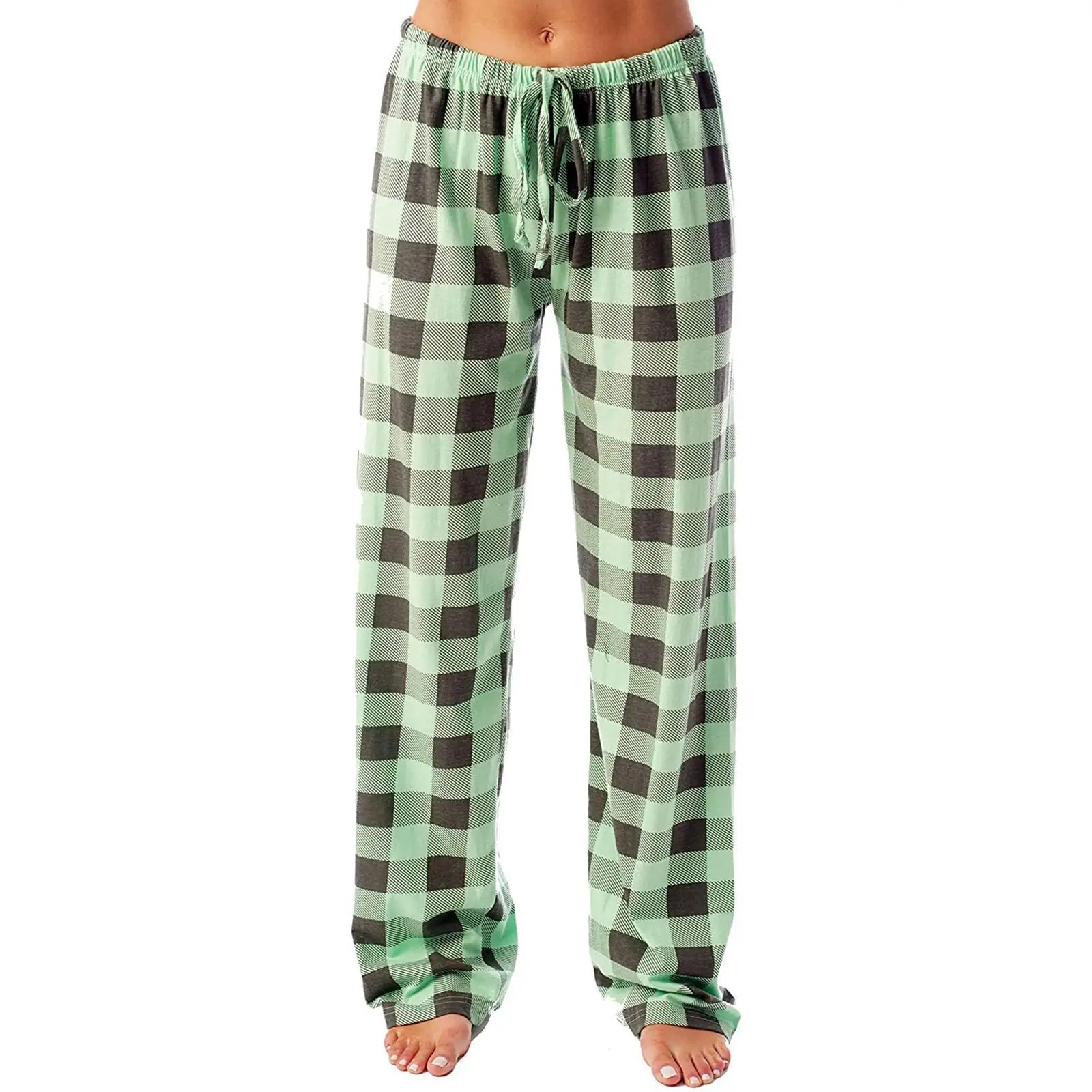 Pantalones de pijama sueltos de algodón a cuadros para mujer, pantalones de pijama para hombre, ropa de salón para dormir, pantalones elásticos