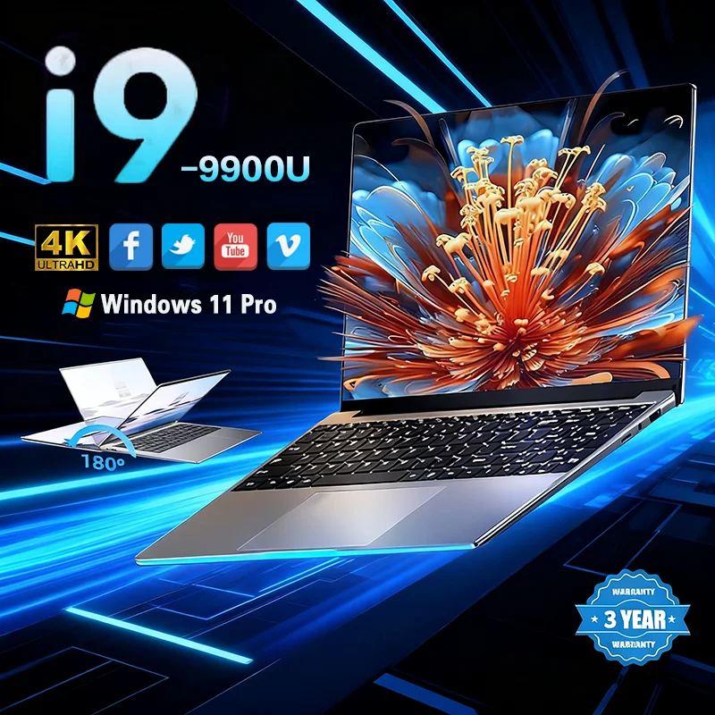 

NEW Core i9-9900U laptop 16GB RAM 1/2TB SSD Portable laptops 14.1-inch Windows 11 Por Notebook computer Office Gaming