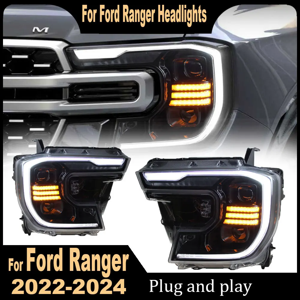 1 pair Car Headlights For Ford Ranger T9 2022 2023 2024 to new style full LED Auto Headlamp Assembly Projector Lens Accessories