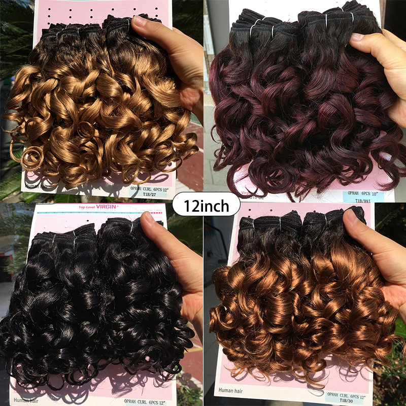 Ombre Curly Human Hair Bundles Brazilian Hair Weave Bundles T1B30 Colored Hair Extensions Short Human Hair 6 Bundles for Women