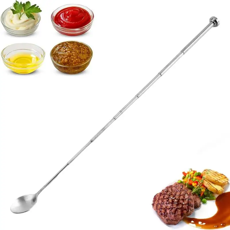 Telescopic Spoon Extension Stainless Steel Spoon Mini Telescopic Spatula Dishwasher Safe Stirring Long Handle Drink Mixing Spoon