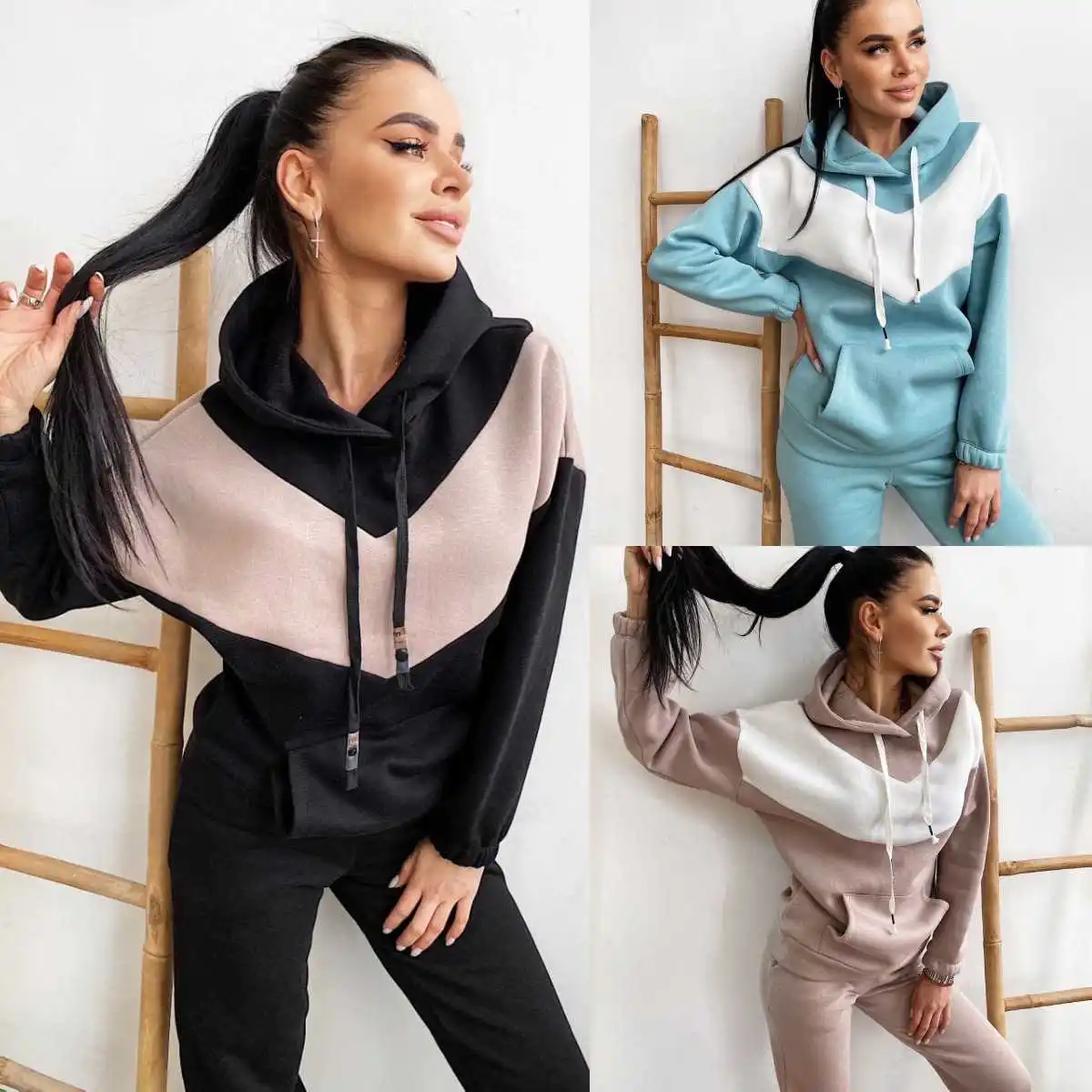 

Spring Autumn New Women's Sport Casual Hoodie Set 2 Pieces Set Long Pants Cotton Lycra Comfortable Breathable Fashionable