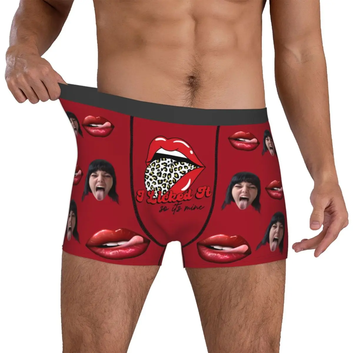 I Licked It So It's Mine Leopard Underwear Face Boxer Briefs Shorts Panties Custom Underpants Anniversary Gift for Boyfriend